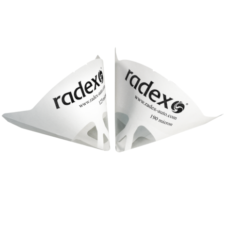 white paint strainers with RADEX logo